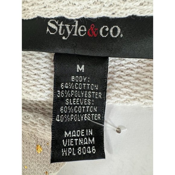 STYLE & CO Holiday Snow Globe Christmas Top Sz M Beige Cotton Blend Blemish - Picture 10 of 16